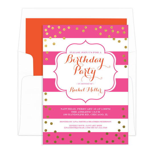 Pink with Gold Confetti Birthday Invitations